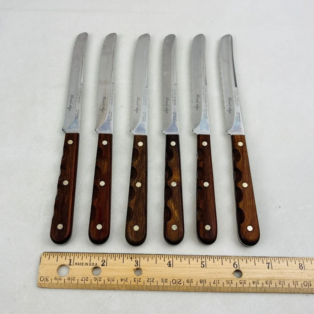 Case Miracl-Edge Steak Knife Set of 6 Serrated Stainless Wood Handle M254